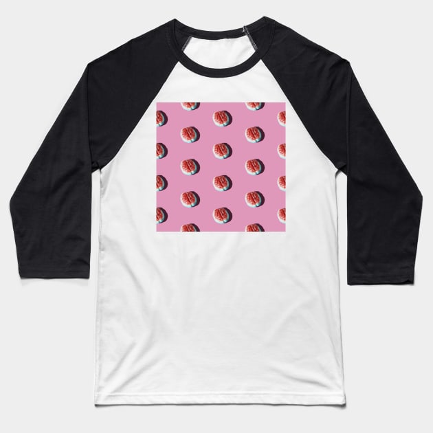 Halloween brain candy arranged in a pattern on a pink background. Baseball T-Shirt by karinelizabeth